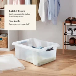 Medium Frosted Latching Storage Box - Brightroom™: Stackable Polypropylene Tote With Lid, 48L Capacity -Brightroom GUEST 047ac601 171c 446f 97bf 888ae2d54712