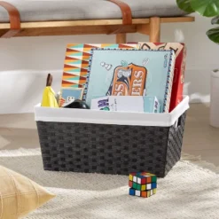 17" X 12" X 8" Large Woven Lined Basket Black - Brightroom™