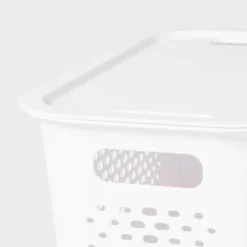 Narrow Medium Decorative Plastic Bin White - Brightroom™: Modern Storage, Cut-Out Handles, 13" Cube Compatible -Brightroom GUEST 368448a7 4010 4d6d 8ac8 93c752d65e19