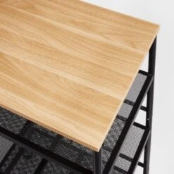 Narrow Metal Storage Cart With Wood Top Black - Brightroom™: Rolling Utility Cart With Casters & Fixed Shelves -Brightroom GUEST 477849b2 02e4 4b2f bca0 cfffc819ee4a