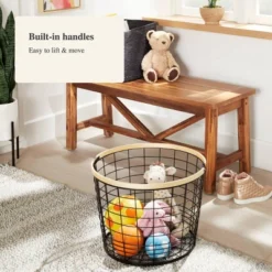 Round Black Wire With Natural Wood Handles Floor Basket - Brightroom™ -Brightroom GUEST 531efaff 169e 49d9 b5e7 00e6d8495d4f