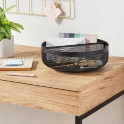 11" Metal Mesh Turn Table Black - Brightroom™: Portable Steel Storage & Organization Bin, No Assembly Required