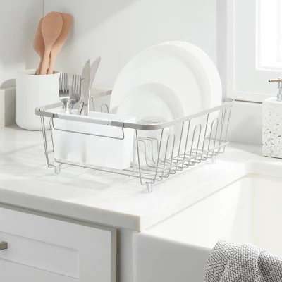 Small Steel Dish Drainer Brushed Nickel - Brightroom™: Freestanding Dish Drying Rack With Utensil Holder 3 Small Steel Dish Drainer Brushed Nickel - Brightroom™: Freestanding Dish Drying Rack With Utensil Holder