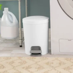 1.6gal Round Step Trash Can - Brightroom™: Compact Pedal-Operated Lid, Small Bathroom Bin, Textured White Finish -Brightroom GUEST 6f979a69 a398 4b73 b4bc a8b6b2d574d1