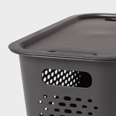 Narrow Medium Decorative Plastic Bin Black - Brightroom™: Modern Storage With Cut-Out Handles, 13" Cube Compatible 4 Narrow Medium Decorative Plastic Bin Black - Brightroom™: Modern Storage With Cut-Out Handles, 13" Cube Compatible - Image 2