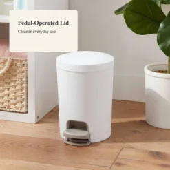 1.6gal Round Step Trash Can - Brightroom™: Compact Pedal-Operated Lid, Small Bathroom Bin, Textured White Finish -Brightroom GUEST 850a833e 1d8d 464a 91d2 fa4392e66116