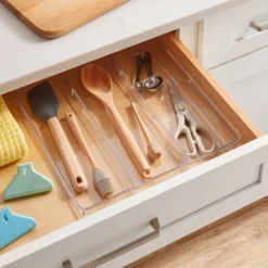 3 Compartment Plastic Drawer Flatware Organizer - Brightroom™: Clear In-Drawer Storage, Contemporary Style, 16"x13"