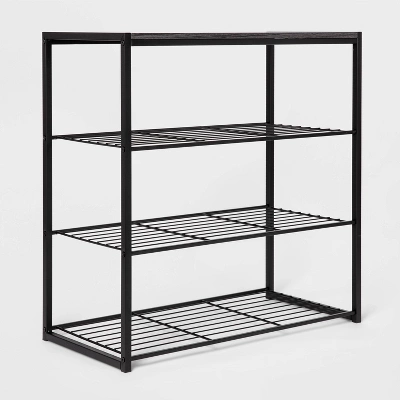 4 Tier Shoe Rack Black Metal With Black Oak Wood - Brightroom™ 4 4 Tier Shoe Rack Black Metal With Black Oak Wood - Brightroom™ - Image 2