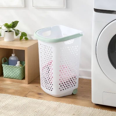 BR Rolling Hamper White With Daydream Green Handles - Brightroom™ 3 BR Rolling Hamper White With Daydream Green Handles - Brightroom™