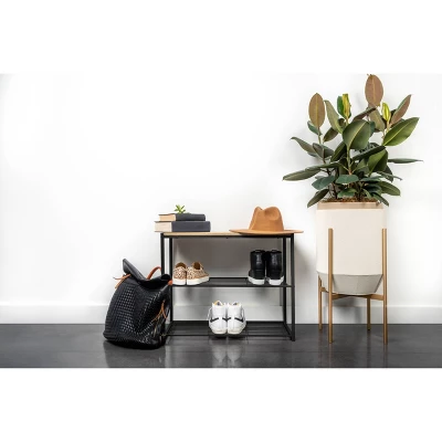 3 Tier Shoe Rack Black Metal With Natural Wood - Brightroom™ 8 3 Tier Shoe Rack Black Metal With Natural Wood - Brightroom™ - Image 6