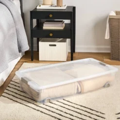 60qt Latching Clear Storage Box With Gray Latches - Brightroom™