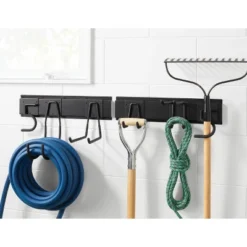 Heavy Duty Garage Tool Hook And Rail Kit - Brightroom™: Wall Mounted Storage, Steel, Black, 36" Width, 90 Lb Capacity -Brightroom GUEST b73b3533 dd71 4213 b688 9c0b70d675cc
