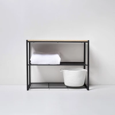 3 Tier Shoe Rack Black Metal With Natural Wood - Brightroom™ 6 3 Tier Shoe Rack Black Metal With Natural Wood - Brightroom™ - Image 4