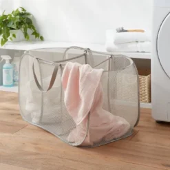 Pop-up Mesh Triple Sorter - Brightroomâ„¢: Collapsible Gray Laundry Hamper, Multipurpose Clothes Organizer