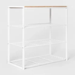 4 Tier Shoe Rack White Metal With Natural Wood - Brightroom™ 6 4 Tier Shoe Rack White Metal With Natural Wood - Brightroom™ -Brightroom GUEST e32ffecb 965c 4487 ac95 3f04d2974f16