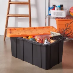 38gal Halloween Heavy Duty Storage Tote Orange Lid - Brightroom™
