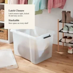 Large Frosted Latching Storage Box - Brightroom™: Stackable Clear Tote, 76L Capacity, Polypropylene, Universal Storage -Brightroom GUEST f23c34bd 6053 493d ac3c 2d88b7161b8f