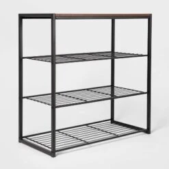 4 Tier Shoe Rack Black Metal With Walnut Wood - Brightroom™ -Brightroom GUEST fc532238 c0e1 4dff 8a17 55e7db9056c3
