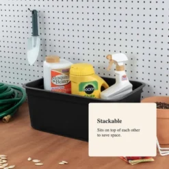 Folio Heavy Duty Storage Bin - Brightroom™: Black Plastic, Stackable, Portable, Universal Storage, 18.6 Volume Capacity -Brightroom GUEST ffee4270 d976 4a1d 8f8a dcb319bc901c